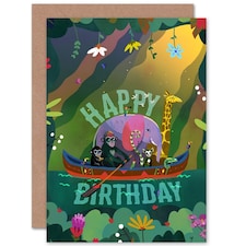 Jungle Boat Animals Kids Child Birthday Card