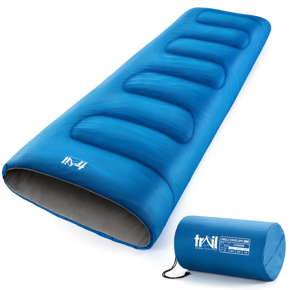 image 1 of Envelope Sleeping Bag 2 Season Single Adult Outdoor Camping 200gsm Trail | Blue | Single | 1