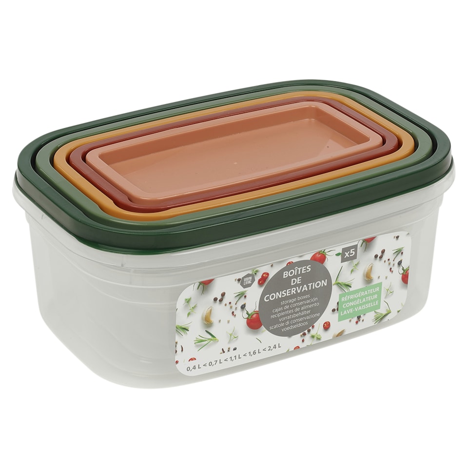 image 1 of 5Pcs Plastic Food Storage Containers & Airtight Lids Microwave Freezer Safe Sets | Multi | Multicoloured | 5Pc Round Set
