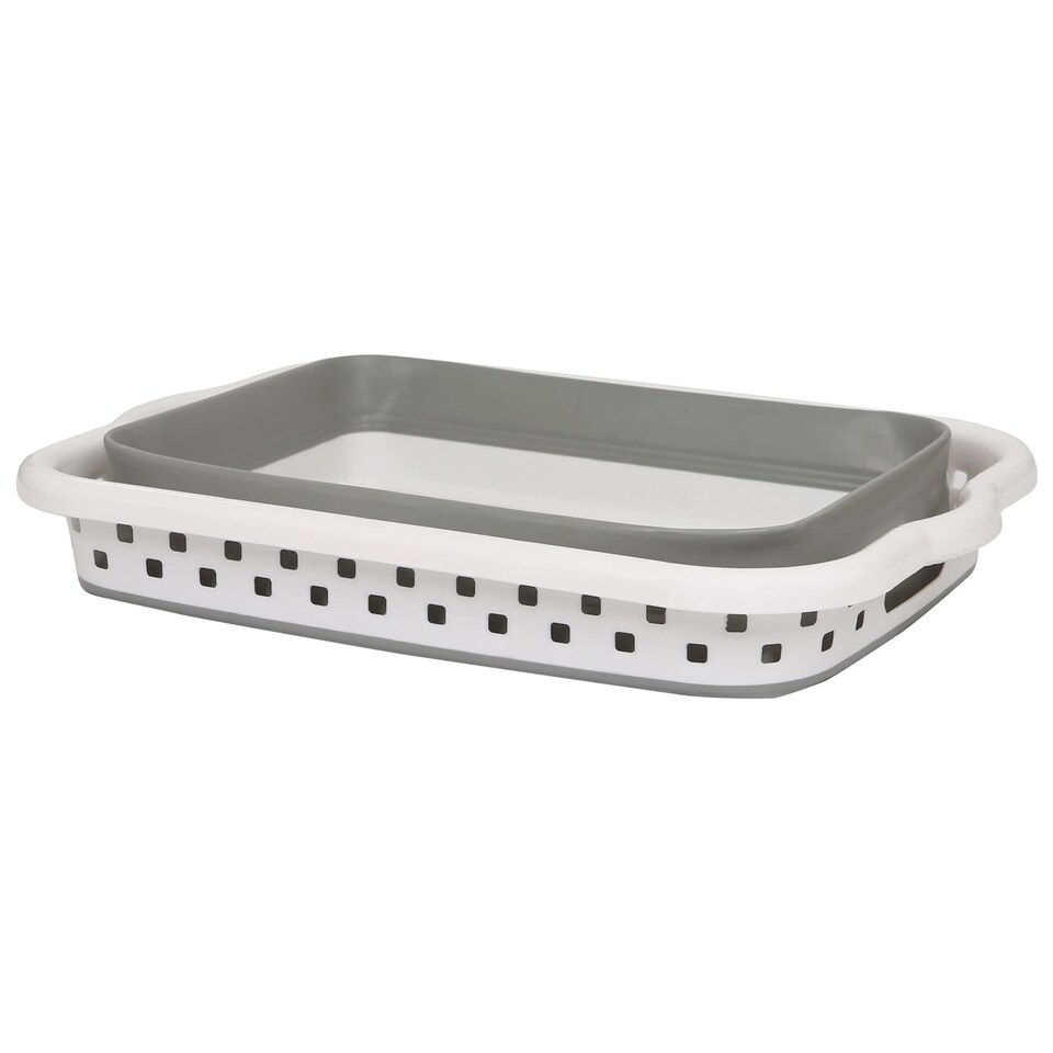 image 1 of Harbour Housewares Collapsible Laundry Basket - 42L - White/Grey | White | White/Grey