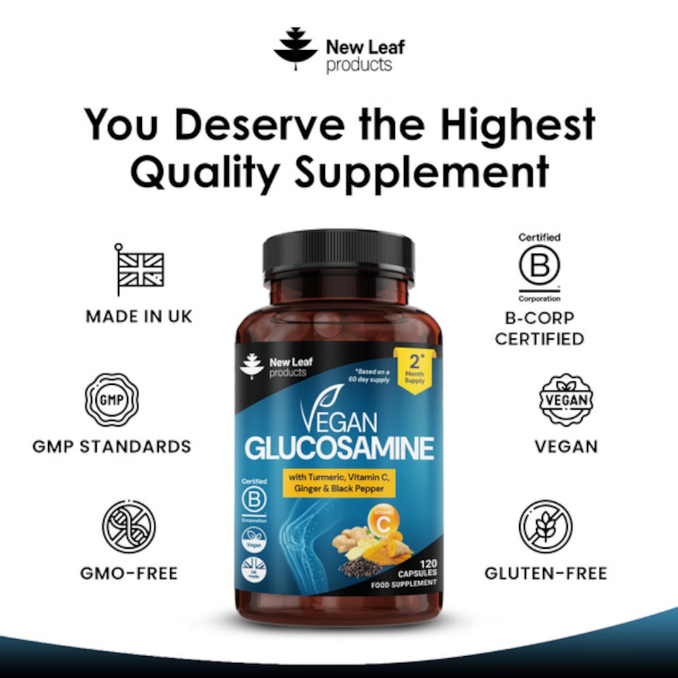 image 1 of Vegan Glucosamine Capsules + Vit C, Turmeric, Ginger 120 Capsules