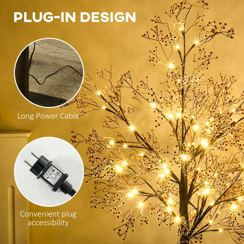 image 1 of HOMCOM 4ft Artificial Tree with Warm White LED Lights, Baby Breath Flowers