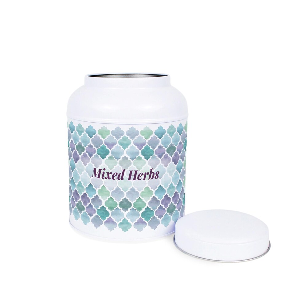 image 1 of Arabesque Tile Mixed Herbs Canister - Small Domed Lid Kitchen Storage Jar