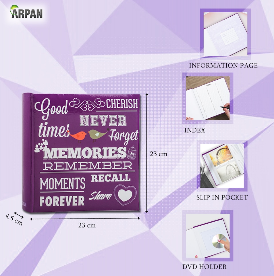 image 1 of ARPAN Photo Album for 200 Photos 6x4" (10x15cm) – Slip In Memo Album with Writing Space & Index Pages – Picture Storage Album for Family, Wedding & Travel Memories