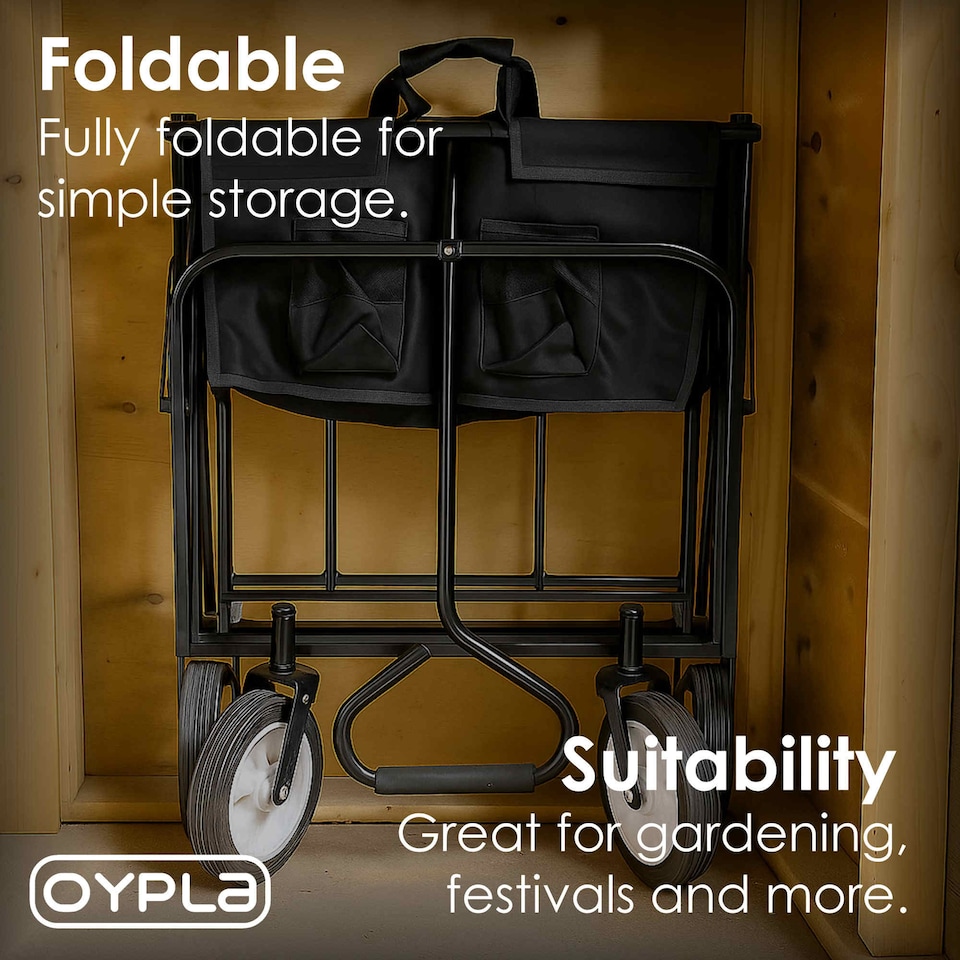 image 1 of Black Heavy Duty Foldable Garden Festival Trolley Cart Wagon Truck
