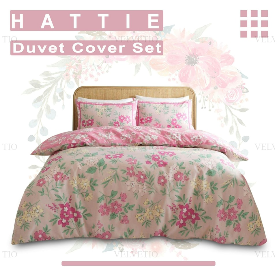 image 1 of Hattie Floral Duvet Cover Set Reversible Polycotton Beddings Pink | Double