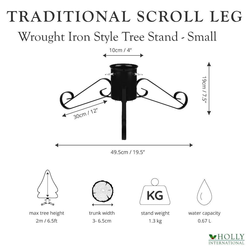 image 1 of Holly International Traditional Metal Scroll Leg Christmas Tree Stand for Real Trees to 2m - Green