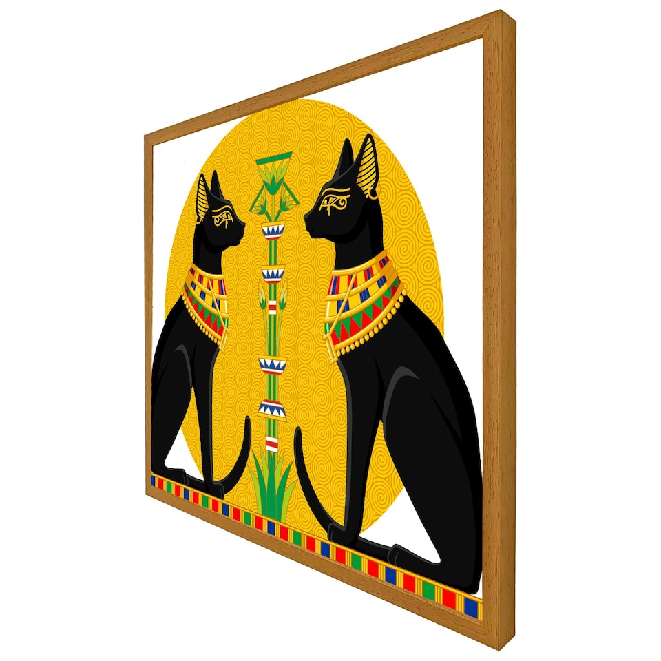 image 1 of Illustration of black egyptian cats with papyrus (Picutre Frame) White | XS