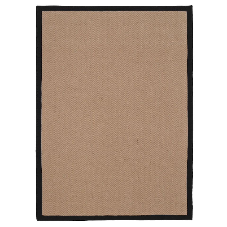 image 1 of KUKOON Natural Golden Beige Jute Micro Woven Herringbone Pattern Cotton Border Area Rug 120cm x 170cm