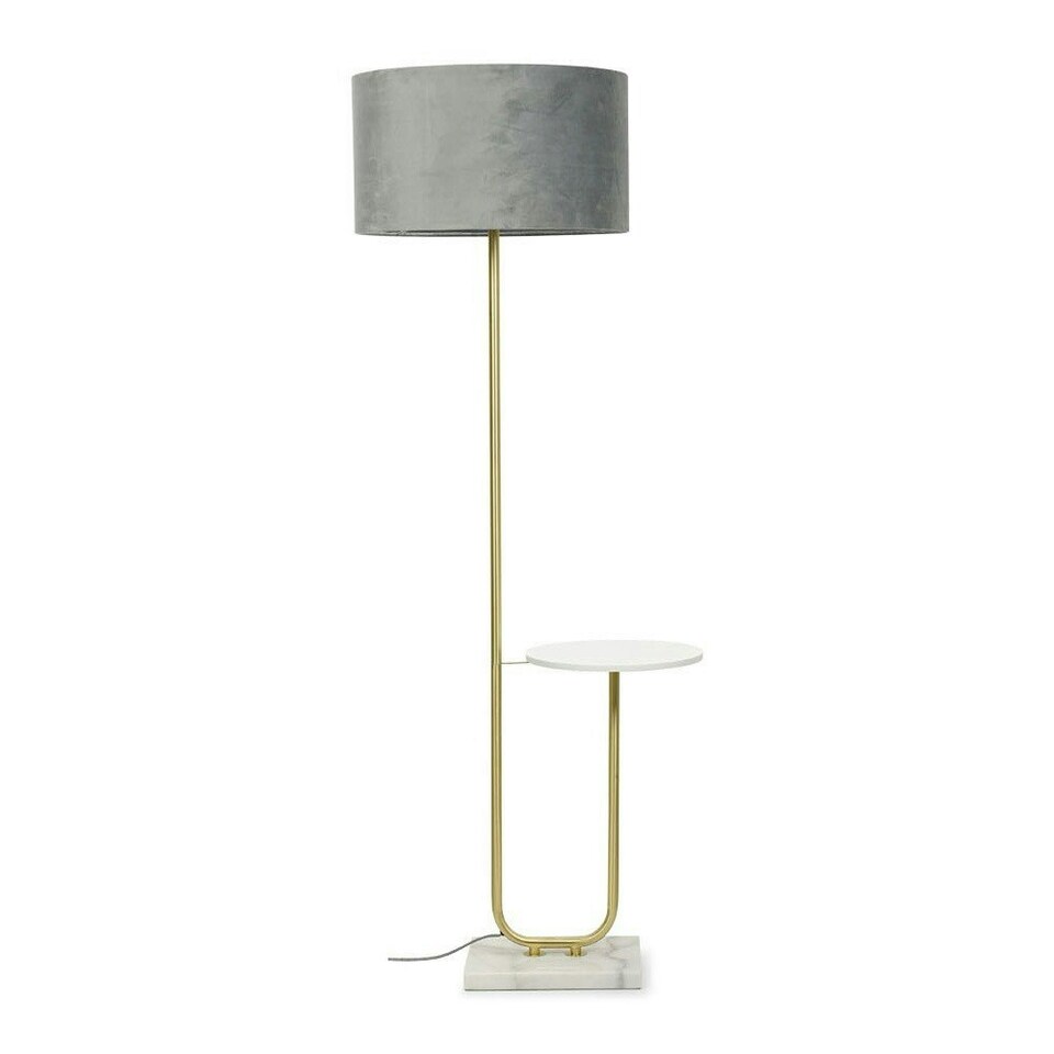 image 1 of ValueLights Tavel Brushed Gold Floor Lamp Grey Shade and Bulb
