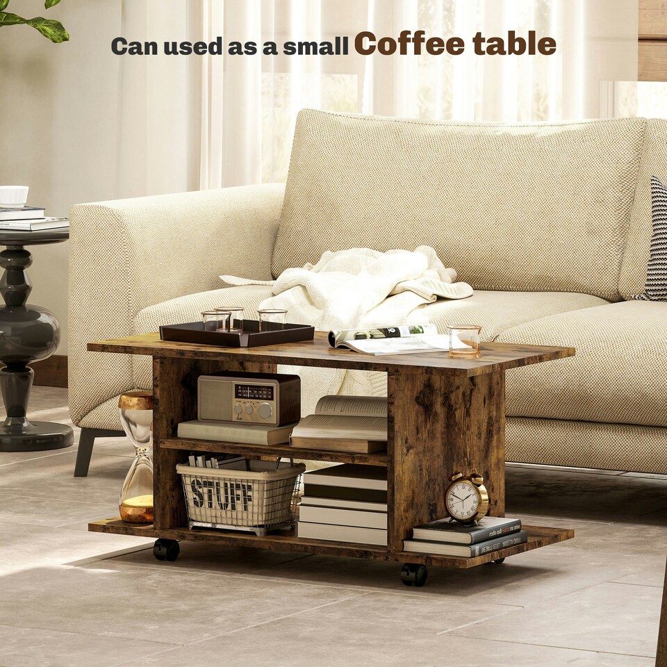 image 1 of HOMCOM Modern TV Cabinet Stand Storage Shelves Table Mobile Rustic Brown