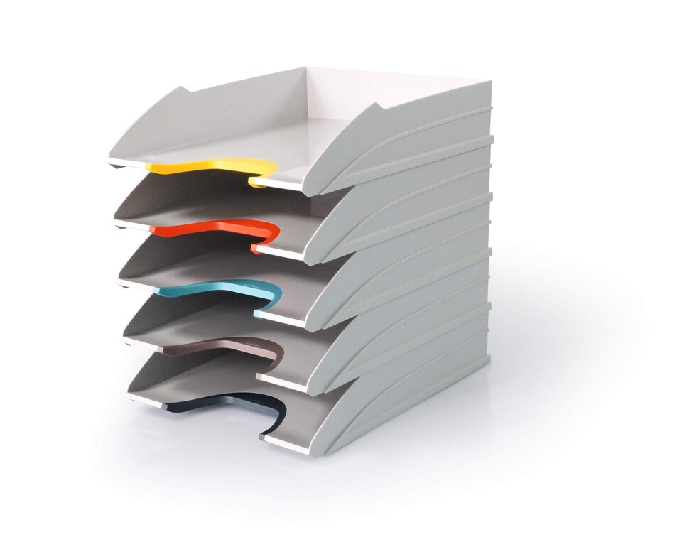 image 1 of Durable VARICOLOR MIX ECO Stackable Letter Tray Files | A4+ Colour Coded 5 Pack | Grey