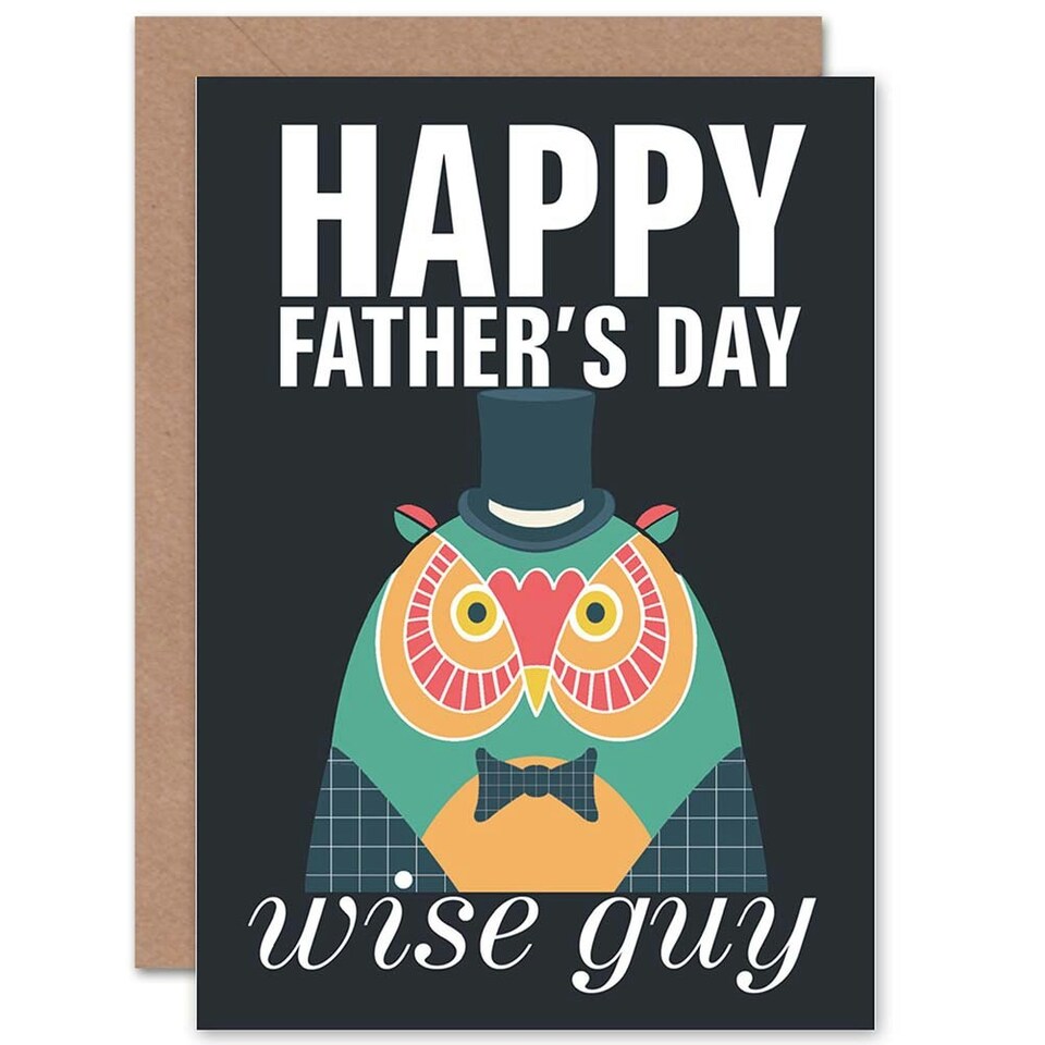 image 1 of Wise Guy Dad Owl Top Hat Bow Tie Fun Modern Fathers Day Card