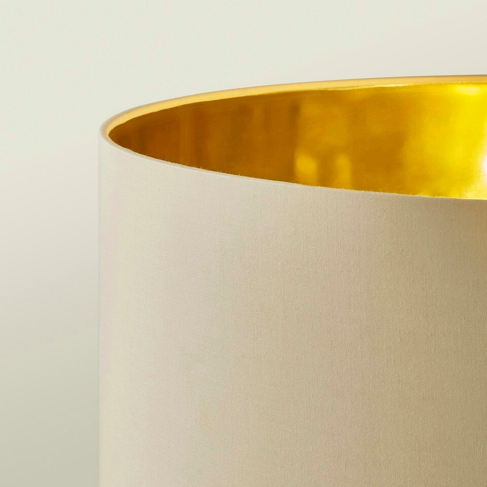 image 1 of ValueLights Louis Beige with Metallic Gold Inner Shade Black Arched Stem Curved Floor Lamp