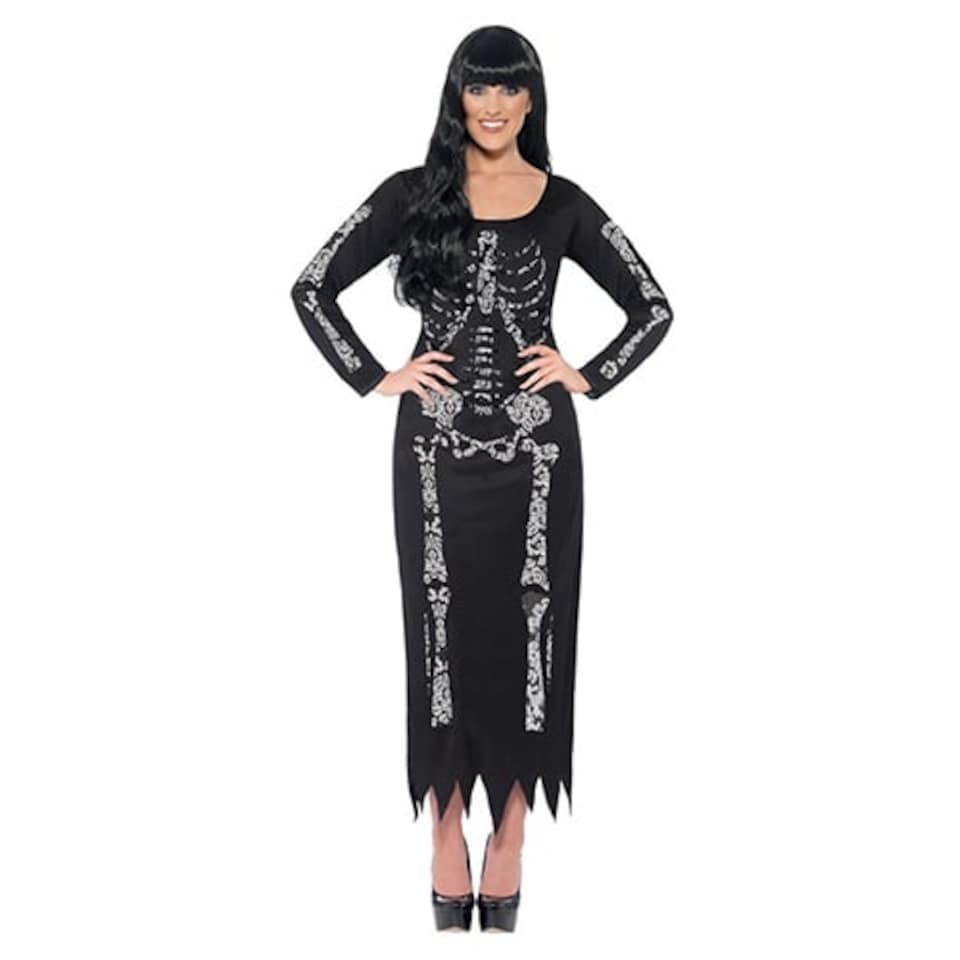 image 1 of Skeleton Tube Dress with Lace Detail Fancy Dress Costume Ladies Large - UK 16-18