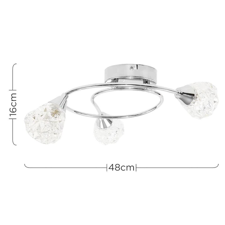 image 1 of ValueLights Astley 3 Way Chrome Swirl Ceiling Light & Bulb
