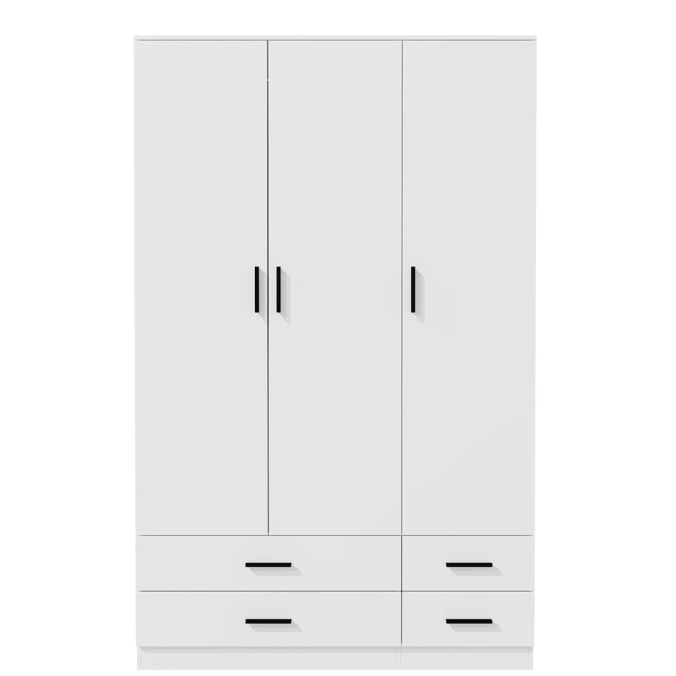 image 1 of 3 Door 4 Drawer Wardrobe With Hanging Rail And Storage Shelf | White | White Carcass & Door | 1