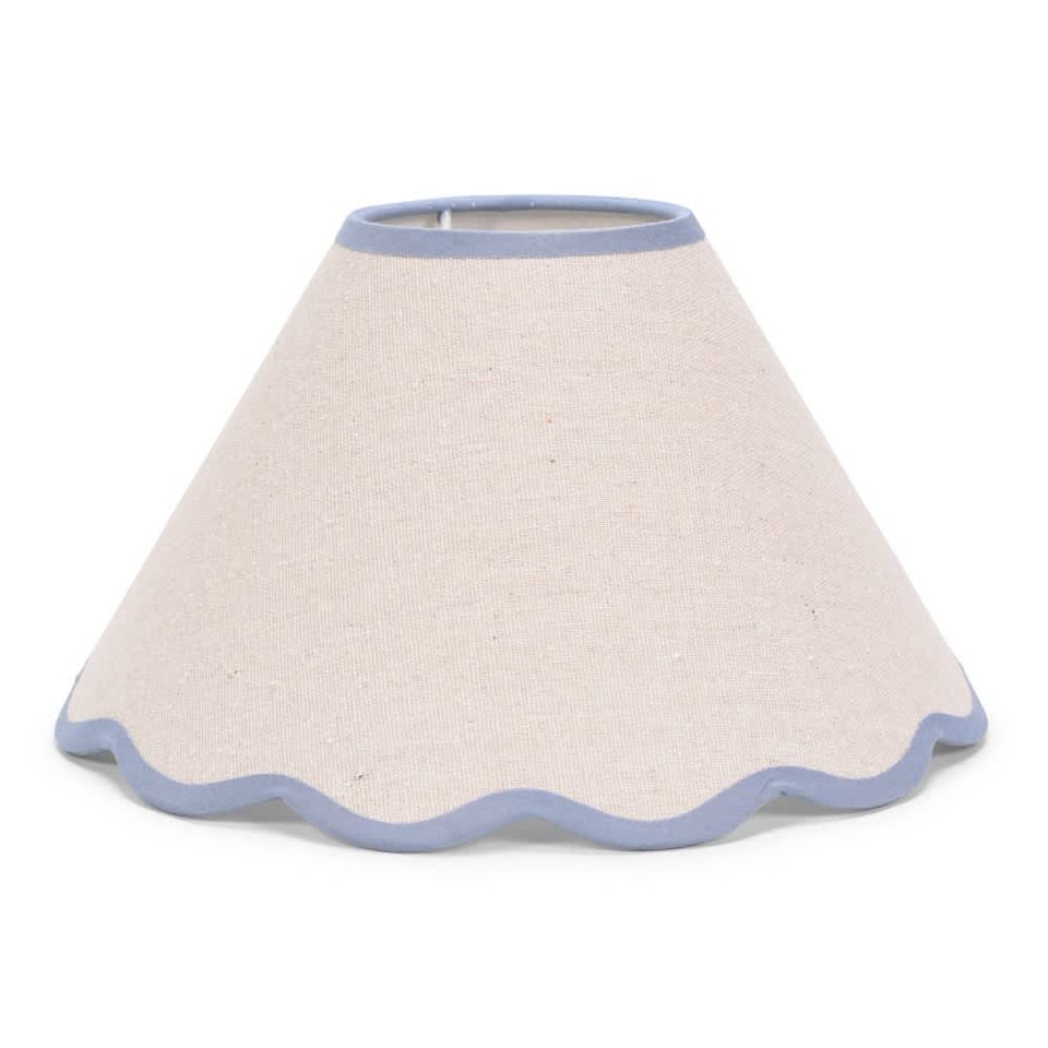 image 1 of ValueLights Florie Natural Small Taper Lamp Shade Scallop Blue Trim | Blue