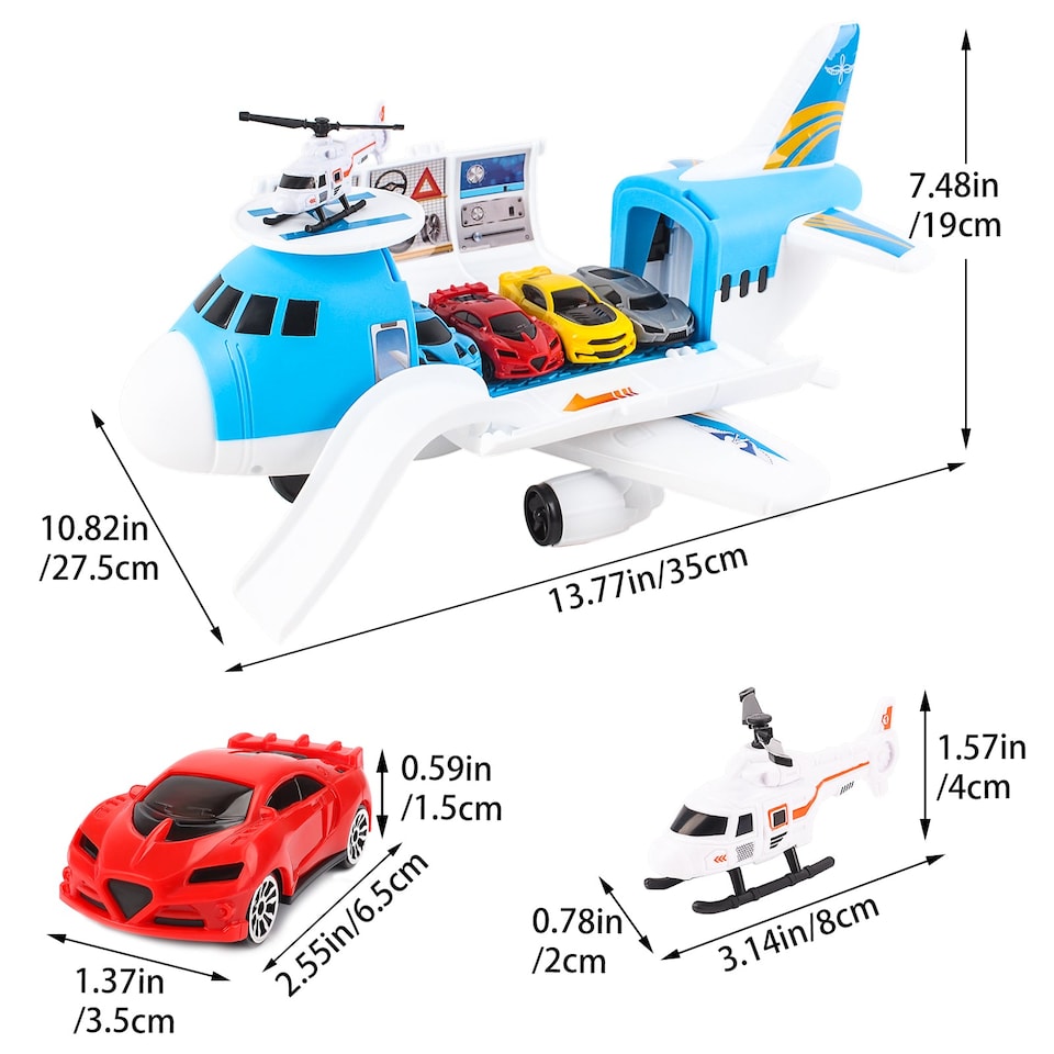 image 1 of Transport Cargo DIY Plane Car Toy Play Set – With 4 Mini Cars, Helicopter & Ramp – Educational Vehicle Storage Toy for Kid