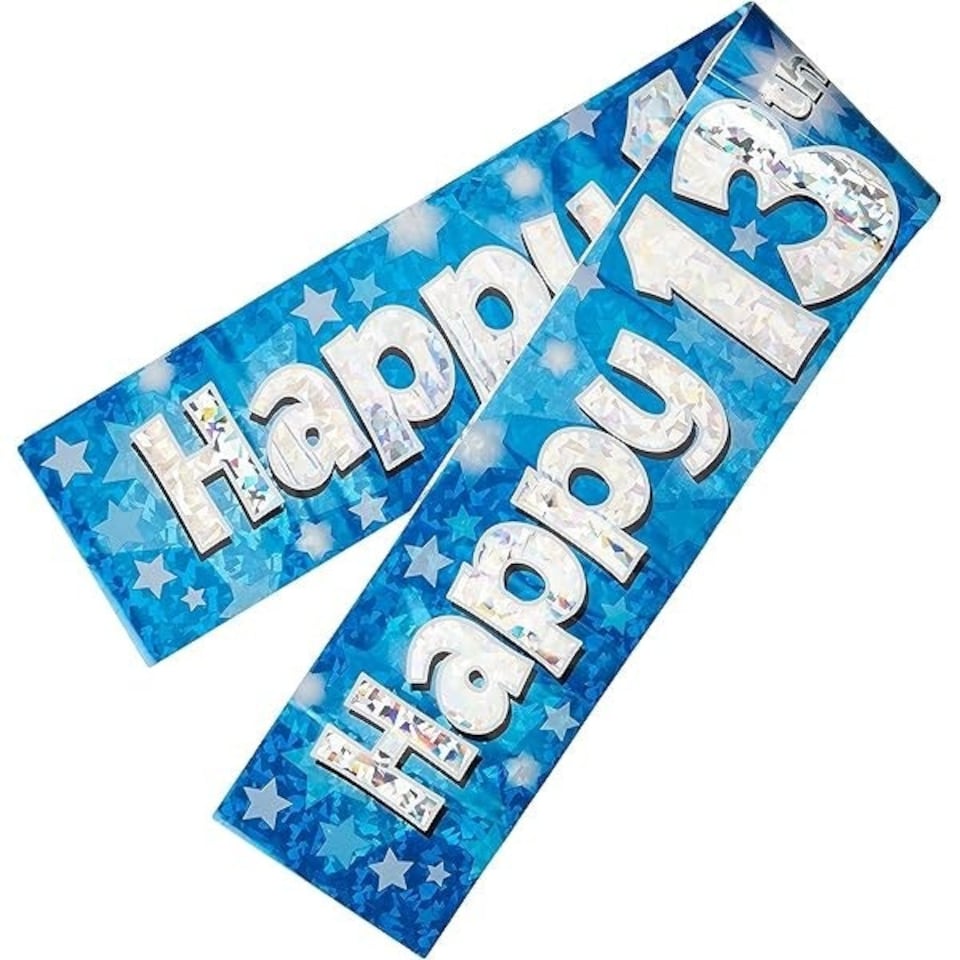 image 1 of Oaktree Happy 13th Birthday! Holographic Banner - Blue/White - One Size