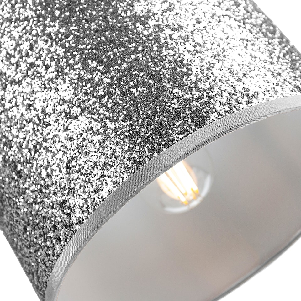 image 1 of Modern and Designer Bright Silver Glitter Fabric Pendant-Lamp Shade 30cm Wide | Silver
