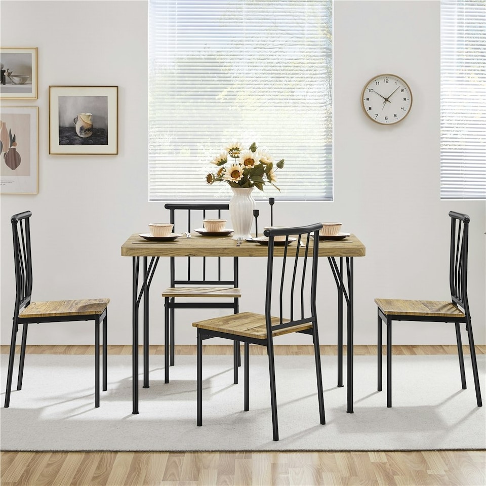 image 1 of Yaheetech Industrial 5-Piece Dining Table Set Brown