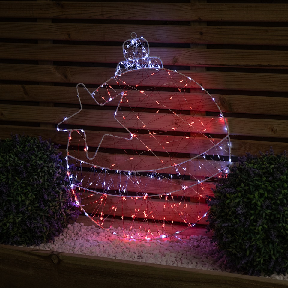 image 1 of 52cm x 42cm Light up Christmas Ball Dewdrop Silhouette with Twinkling Red and White LEDs