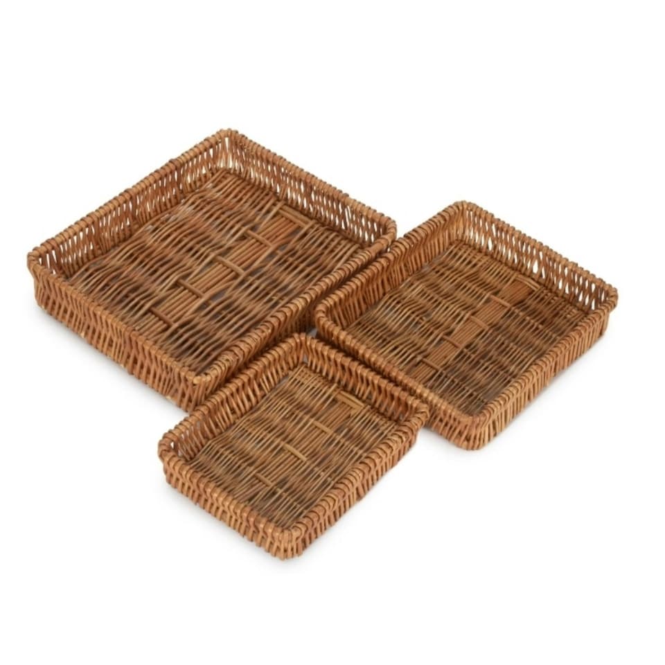 image 1 of Shallow Wicker Tray Set of 3 Brown | Brown