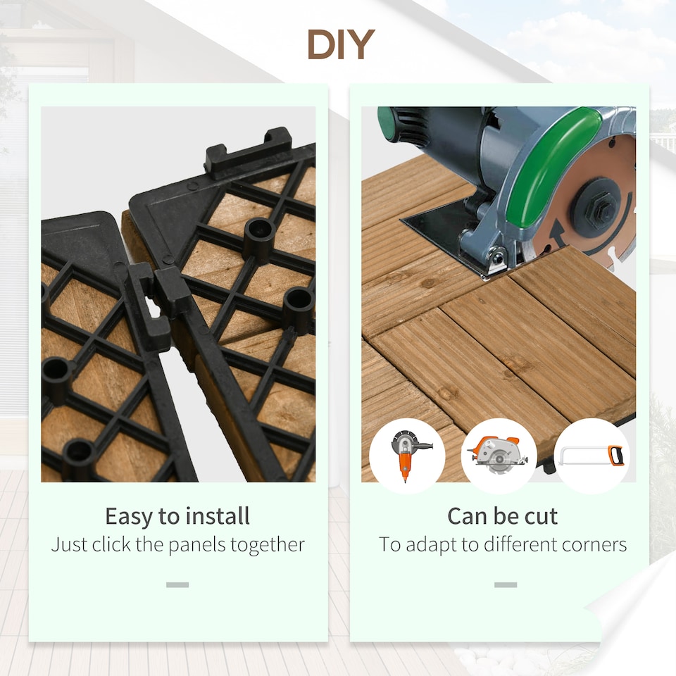 image 1 of Outsunny 27 Pcs Wooden Decking Tiles, 30x30cm Decking Boards, Brown