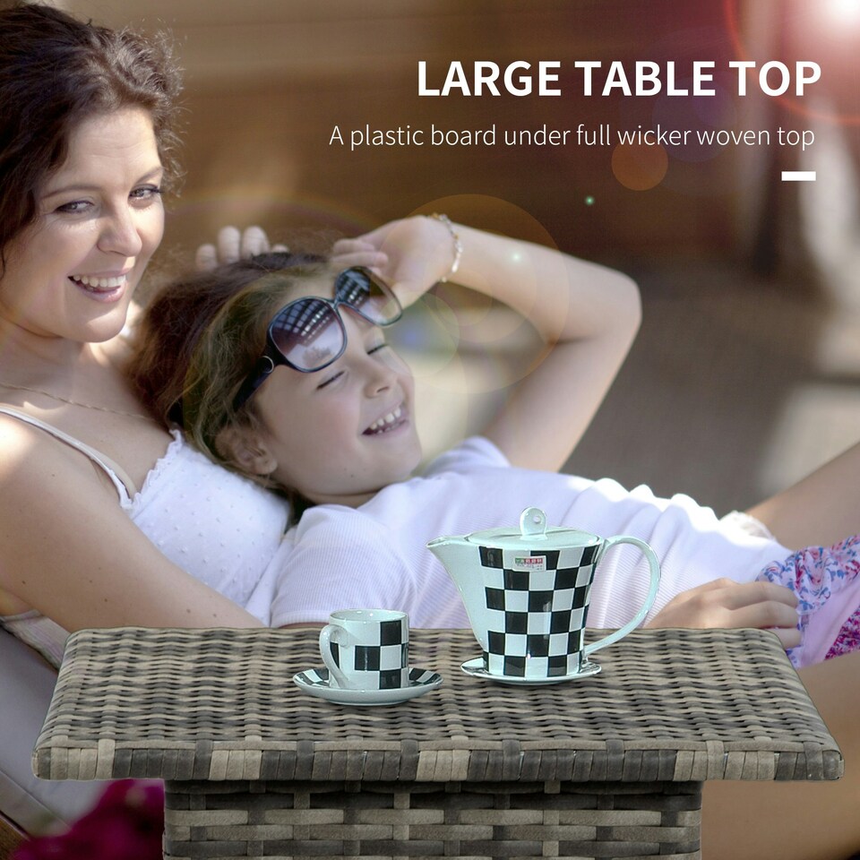 image 1 of Outsunny PE Rattan Outdoor Coffee Table, Modern Rattan Side Table, Mixed Grey