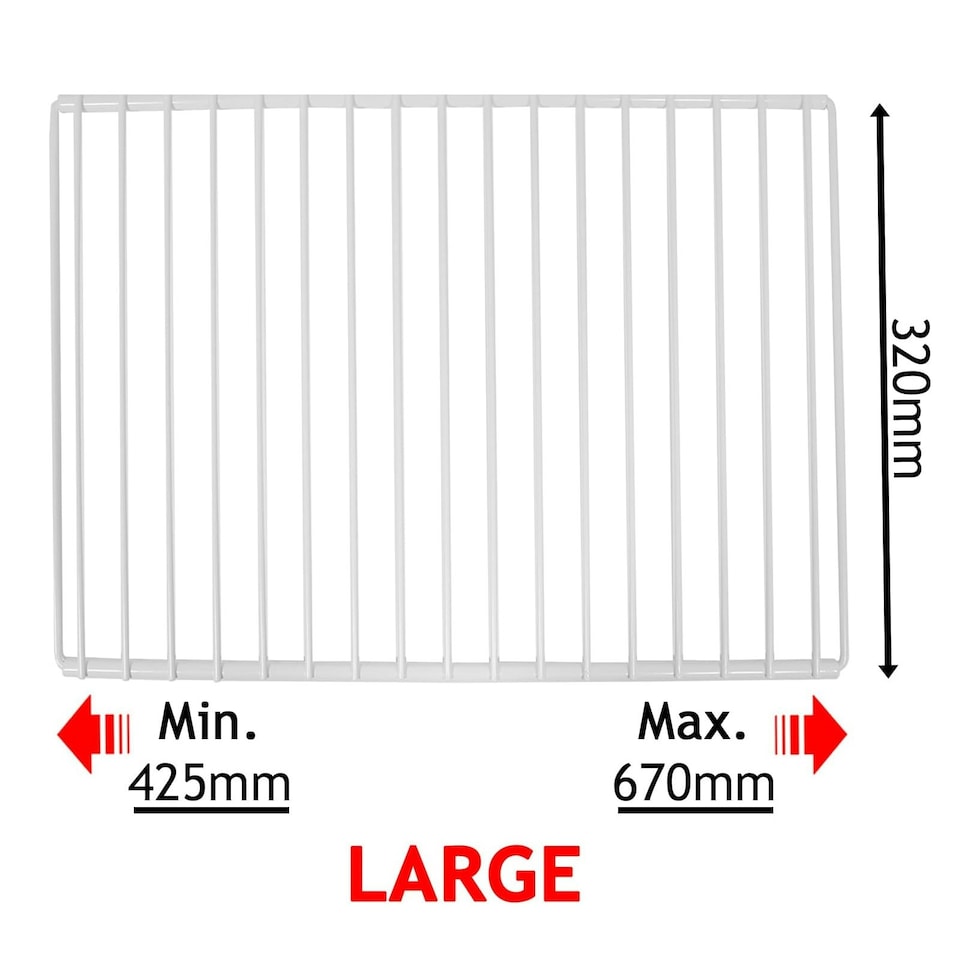 image 1 of SPARES2GO Universal Large Fridge Freezer Shelf Adjustable White Plastic Coated Extendable (Pack of 2 Shelves) White