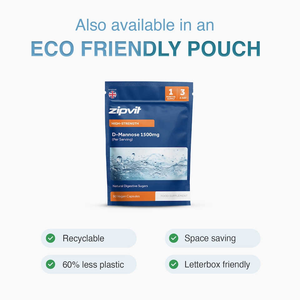 image 1 of Zipvit D-Mannose 1500mg, Naturally Sourced Support, 90 Vegan Capsules, 1-Month Supply