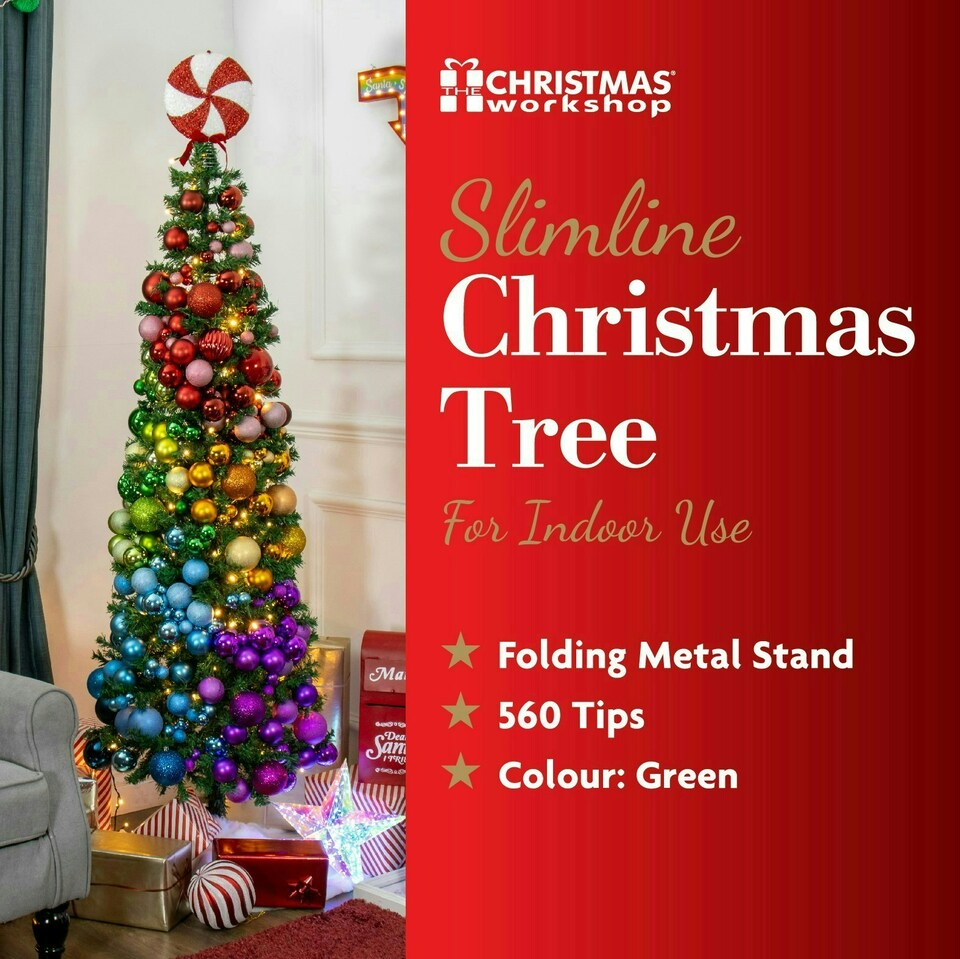 image 1 of 6ft Green Slim Line Christmas Tree | Green | 6ft