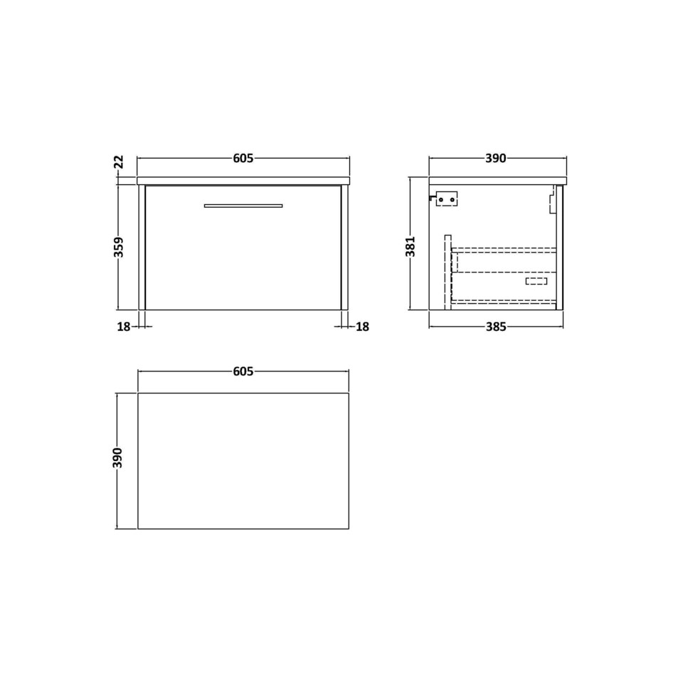 image 1 of Balterley Winshill Contemporary 1 Drawer Wall Hung Vanity Unit with Laminate Worktop, Light Oak, 600mm