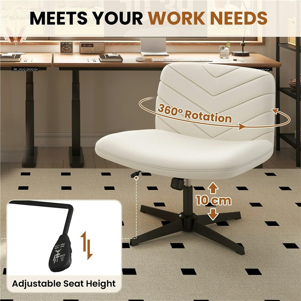 image 1 of Yaheetech Fabric Swivel Desk Chair for Home Office N/A | Beige