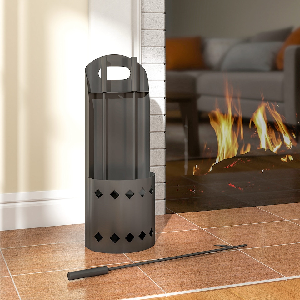 image 1 of Outsunny 4 Pieces Fireplace Companion Set, Metal Fireplace Accessories Fireside Companion Set with Broom, Shovel, Poker, Bucket, Black