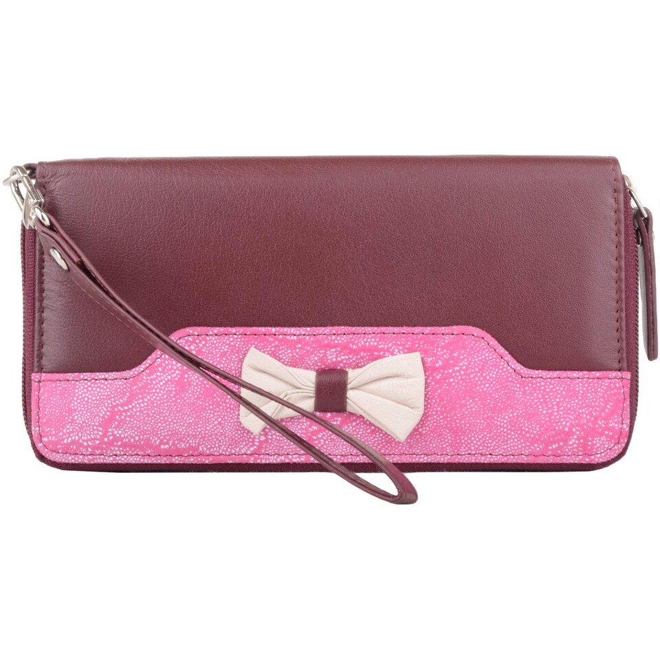 image 1 of Genuine Soft Leather Clutch Purse with Wrist Strap Pink | Raspberry/Fuchsia
