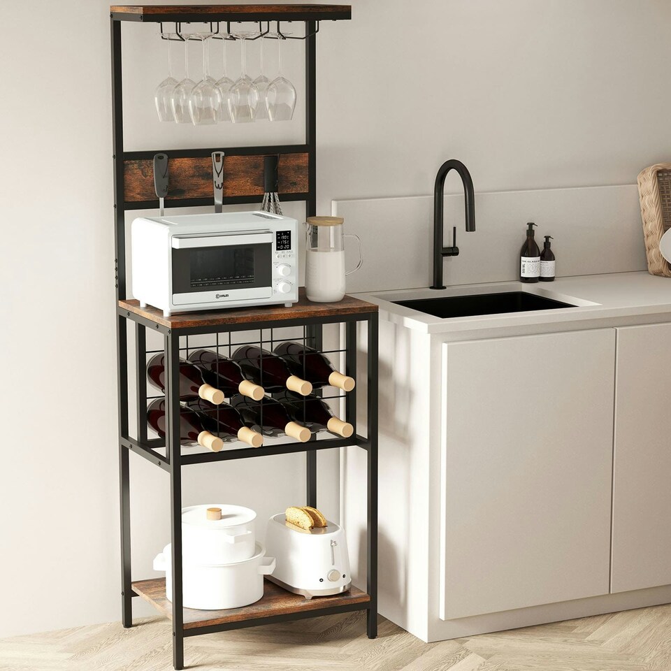 image 1 of COSTWAY Freestanding Wine Rack Floor Wine Bar Cabinet