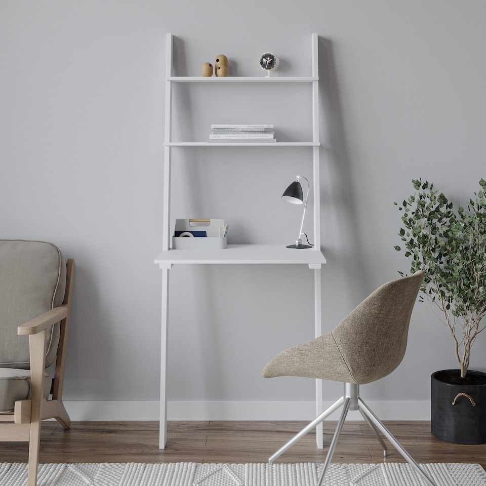 image 1 of Ladder Desk With 2 Shelves | White | 1