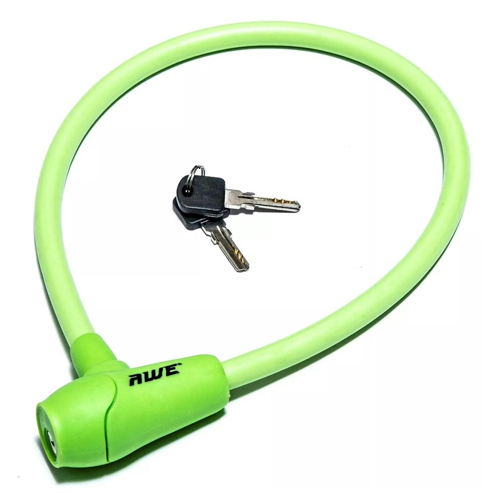 image 1 of AWE Silicone 600mm x 12mm Bike Automatic Hardened Steel Cable Lock Green