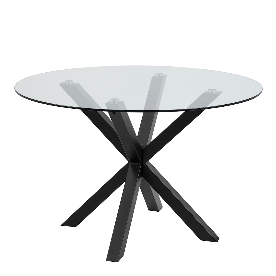 image 1 of Heaven Round Dining Table with Clear Glass Top and Black Legs