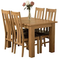 Hampton 120-160cm Oak Extending Dining Table and 4 Princeton Chairs | Brown | Brown