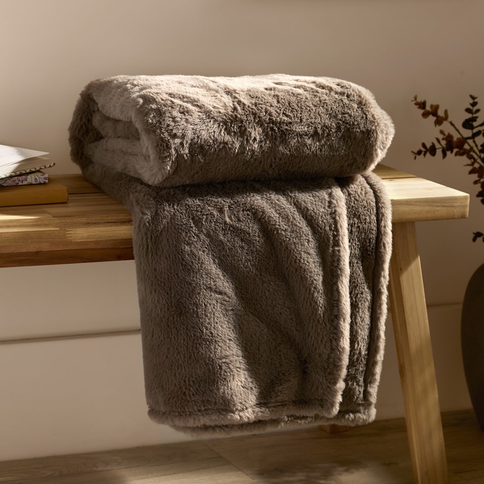 image 1 of Furn Kallu Double-Sided Faux-Fur Throw | Red | Berry | 1