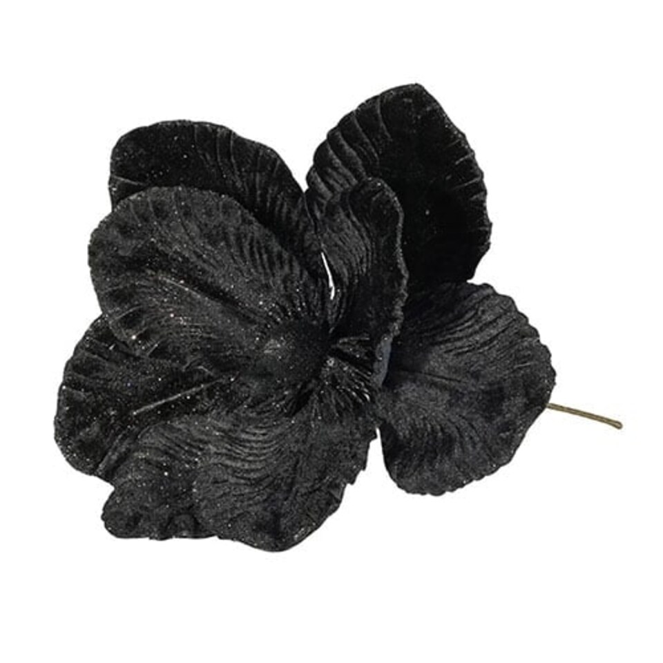 Black Velvet Magnolia with Glitter Edge Artificial Flower Decoration 26cm