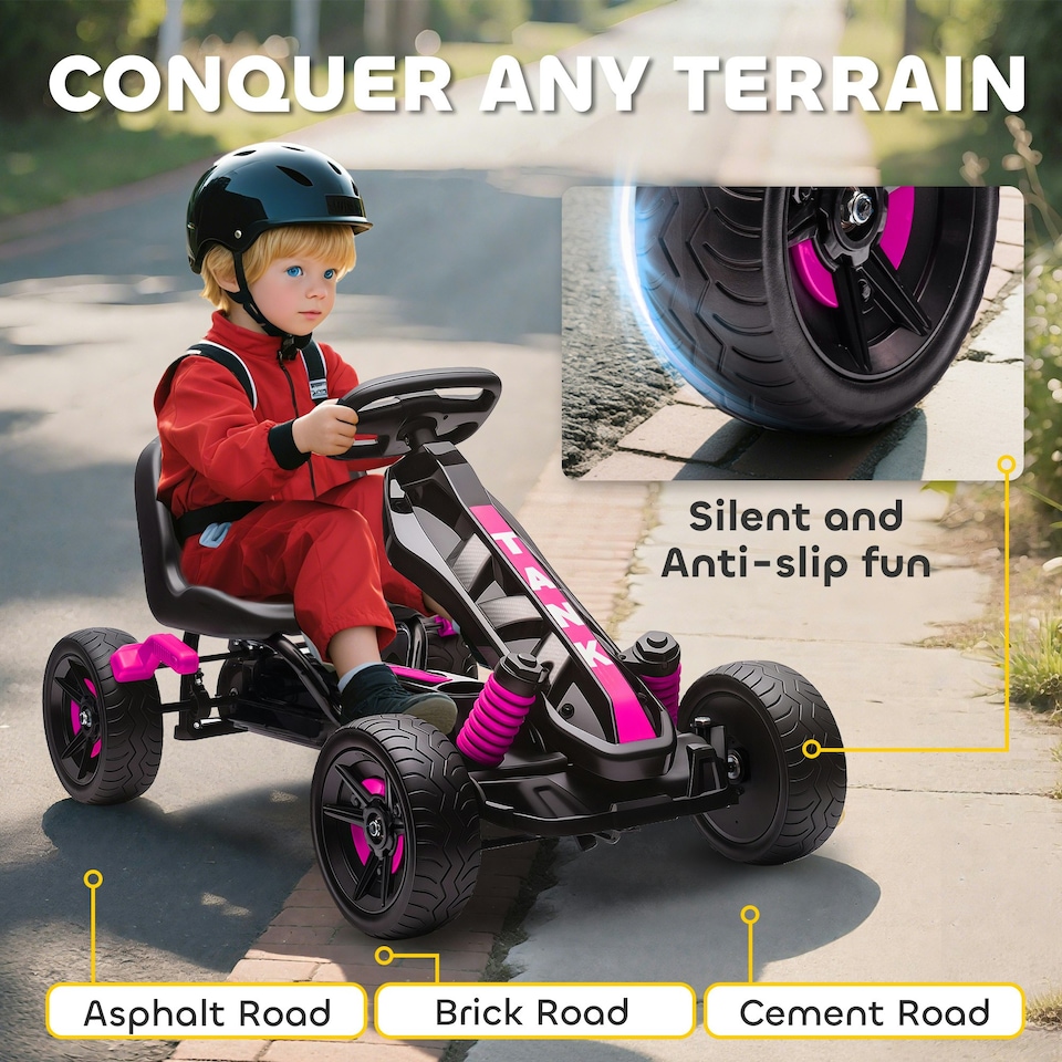 image 1 of AIYAPLAY Pedal Go Kart with Freewheel System, for Ages 3-6 Years, Pink