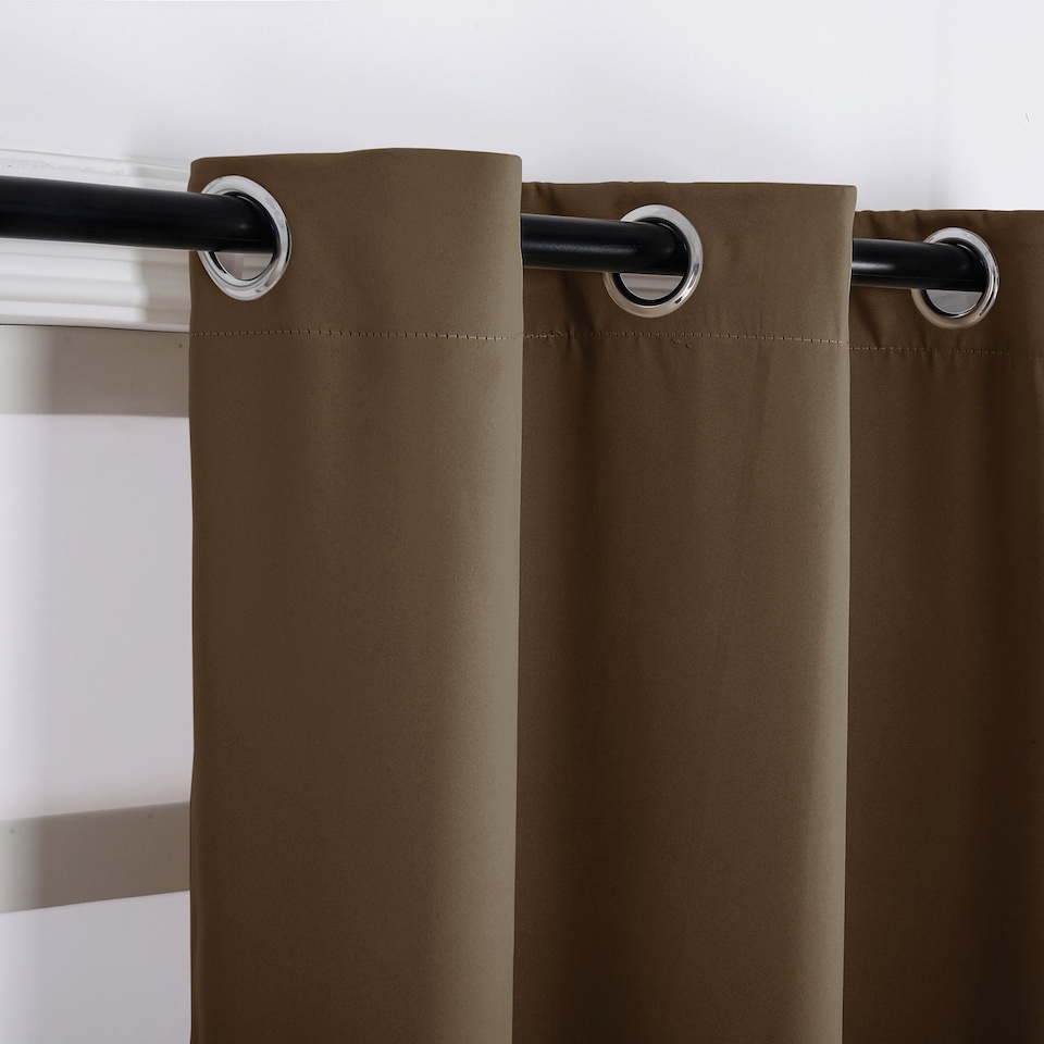 image 1 of Brown Blackout Curtains - Eyelet Thermal Curtain - 66 x 72 Inch Drop - 2 Panel | Brown | One Size