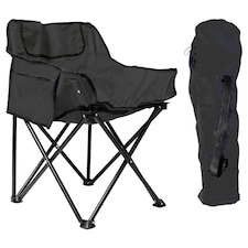 Harbour Housewares Premium Folding Camping Chair with Pockets & Carry Bag - Black | Black | Black