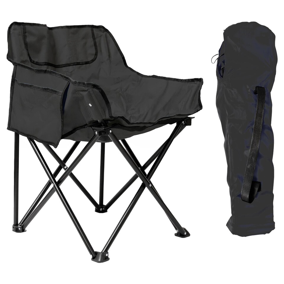 image 1 of Harbour Housewares Premium Folding Camping Chair with Pockets & Carry Bag - Black | Black | Black