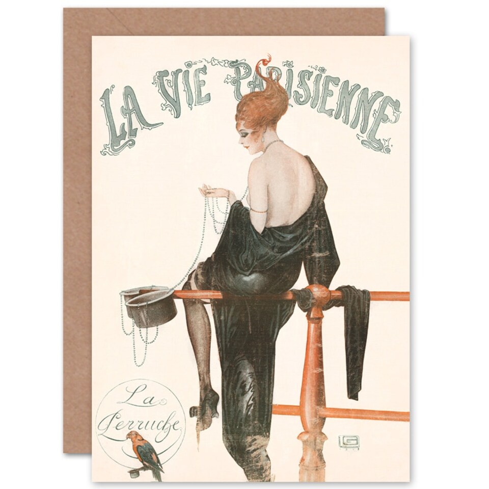 image 1 of La Vie Parisienne Woman Beads Parakeet France Paris Card