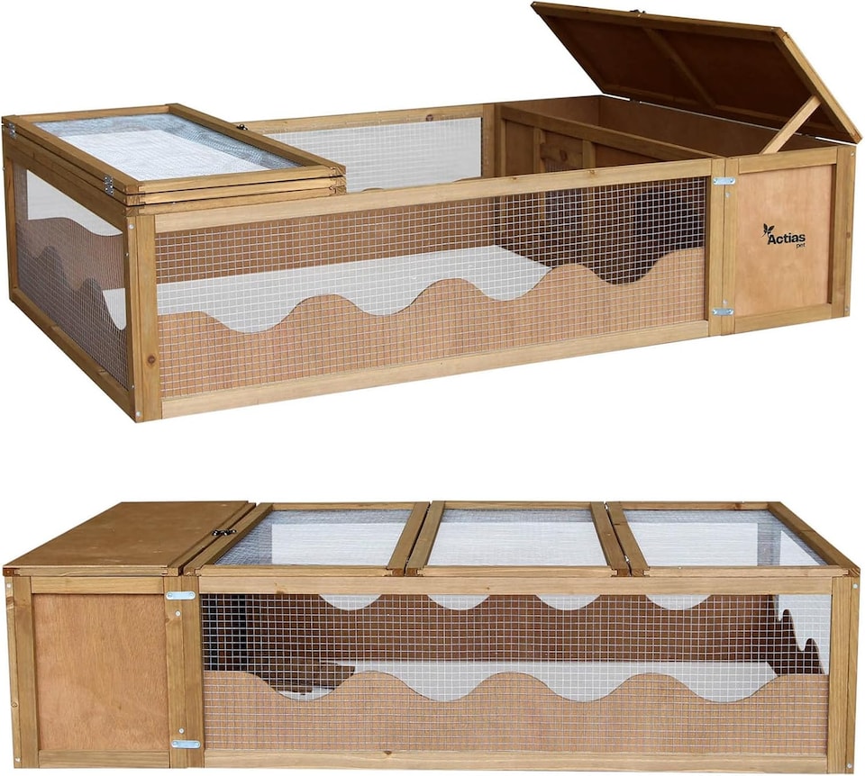 image 1 of Actiaspet Large Wooden Tortoise House & Run Small Animal Enclosure